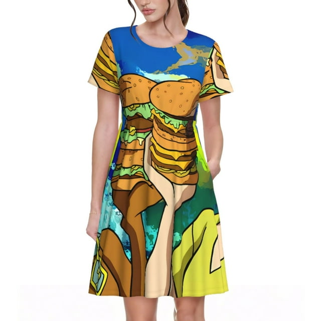 Lsque Scooby-Doo Print Women's Casual Dress T-Shirt Summer Short Sleeve Scoop Neck Swing Dresses
