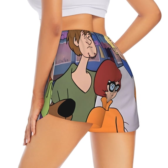 Lsque Scooby-Doo Printed Women's Running Shorts with Liner Pockets,Elastic Quick Dry Workout Athletic Gym Yoga Shorts,Womens High Waist Shorts-Large