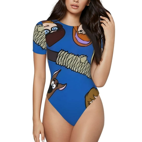 Lsque Scooby-Doo Women's Crew Neck Short Sleeve Bodysuit Basic T Shirts Tops Onesie Adult Cute Pajama-Medium