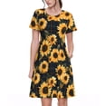 thumbnail image 1 of Lsque Scottish Blue Plaid Sunflower Print Women's Casual Dress T-Shirt Summer Short Sleeve Scoop Neck Swing Dresses, 1 of 6