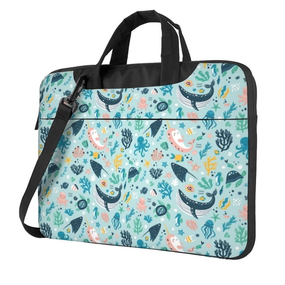 Lsque Sea Animal Pattern Laptop Bag – Portable & Slim Single-Shoulder Computer Case with Adjustable Strap, Protective, Lightweight for 13”/14”/15.6” Laptops