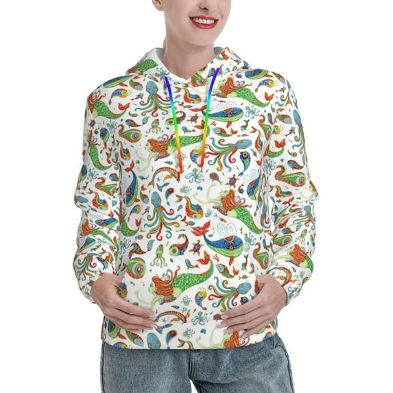 Lsque Sea Animals 1 Pattern Casual Women's Hoodie,Hooded Sweatshirt with Kangaroo Pocket,Pullover Hoodie with Eye-catching Drawstrings-X-Large