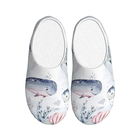 Lsque Sea Animals Pattern Womens Comfort Cotton on Scuff With Memory Foam and Anti-skid Sole Slipper-46/47