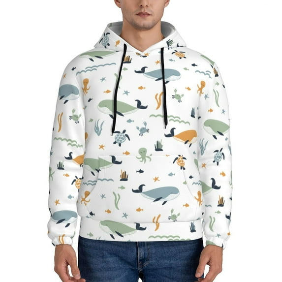 Lsque Sea Creatures Pattern Casual Men's Hoodie,Hooded Sweatshirt with Kangaroo Pocket,Pullover Hoodie-X-Large