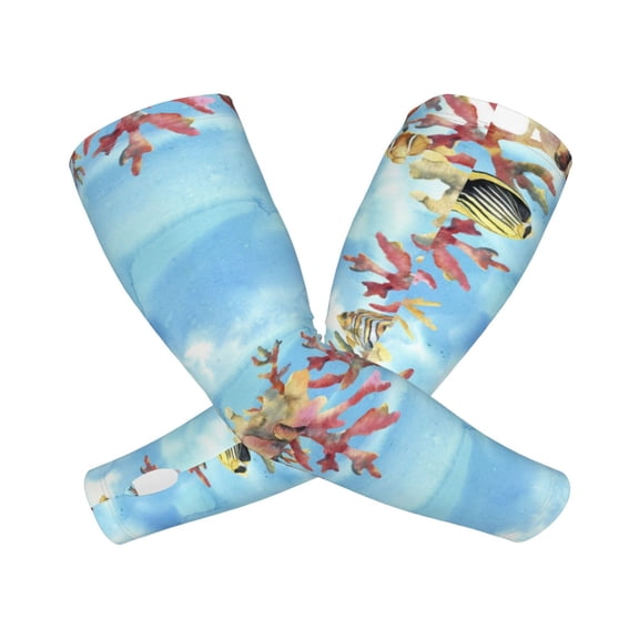 Lsque Sea and Fish Cooling Arm Sleeves for Men & Women -Compression Sleeves to Cover Arms for Working,Sun Sleeves for UV Protection,Breathable, Moisture-Wicking
