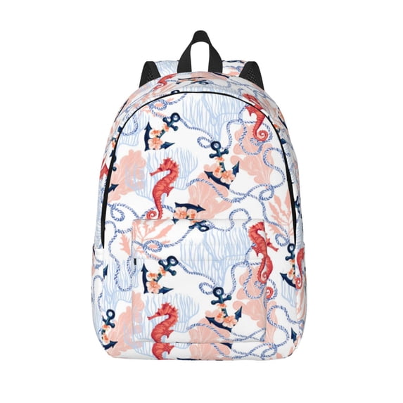 Lsque Sea Horse And Corals Pattern Canvas Daypack, Durable Backpack, High-quality Versatile Backpack,Vintage Compact Backpack-Small