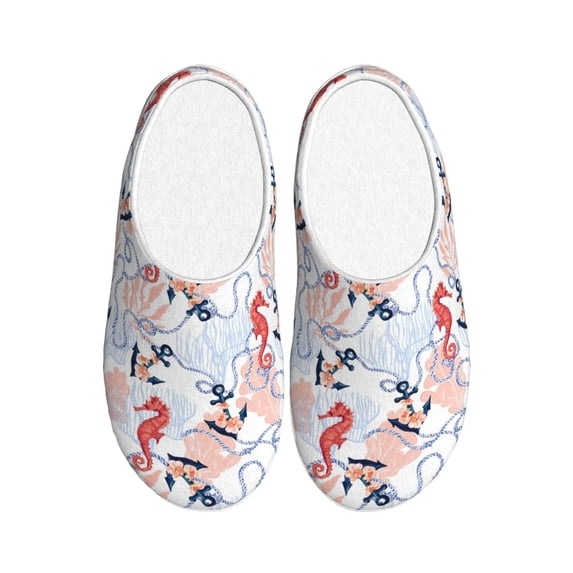 Lsque Sea Horse And Corals Pattern Womens Comfort Cotton on Scuff With Memory Foam and Anti-skid Sole Slipper-39/40