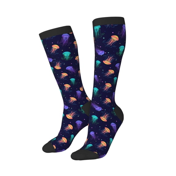 Lsque Sea Jellyfish Printed Crew Socks Men's Women's LightWeight Thin Casual Calf Socks ,Knee High Socks,Cotton Socks