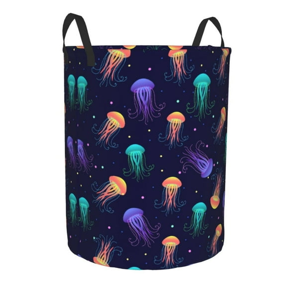 Lsque Sea Jellyfish pattern Laundry Hamper Basket, Tall Woven Rope Hamper Basket for Clothes, Lightweight Storage Basket, Collapsible Waterproof-Small