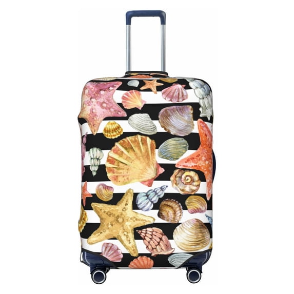 Lsque Sea Shell Printed Luggage Cover, Travel Luggage Protector,Scratch and Dirt Resistant, Fits 18-32 Inch Luggage - Large