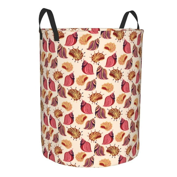 Lsque Sea Shells pattern Laundry Hamper Basket, Tall Woven Rope Hamper Basket for Clothes, Lightweight Storage Basket, Collapsible Waterproof-Medium