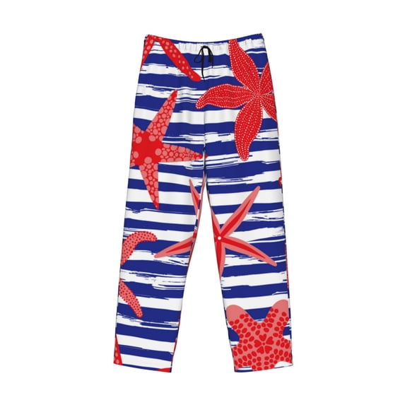 Lsque Sea Stars Print Men's Pajama Pants, Lounge Pant - Comfortable Home Wear,Elastic Waistband, Stylish Design-Large