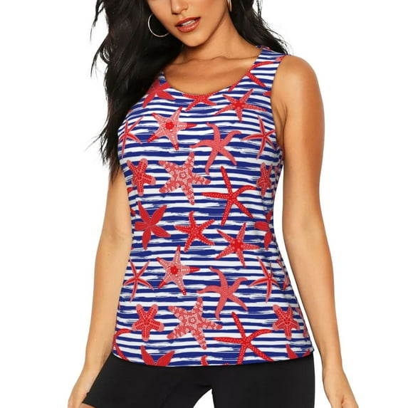 Lsque Sea Stars Printed Workout Tank Tops for Women, Athletic Sports Tank Tops, Compression Sleeveless Dry Fit Shirts,Sleeveless Yoga Shirt-Medium