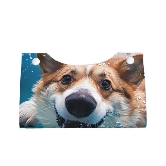 Lsque Sea Swimming Corgi Printed Long Tissue Box Cover Holder, Facial Paper Organizer Dispenser,Triangle with Bottom Belt, PVC Leather Decorative Organizer