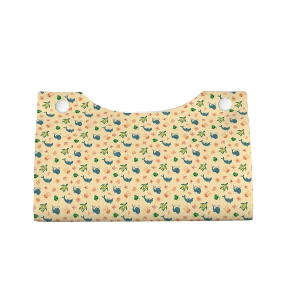Lsque Sea Turtle And Whale Printed Long Tissue Box Cover Holder, Facial Paper Organizer Dispenser,Triangle with Bottom Belt, PVC Leather Decorative Organizer