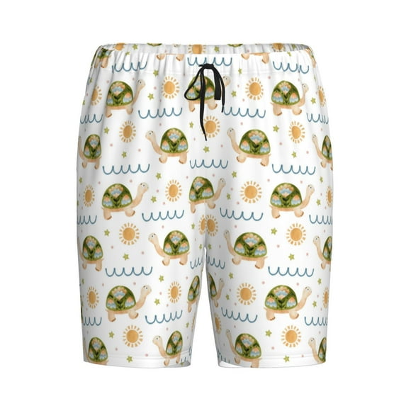 Lsque Sea Turtle Basking in the Sun Mens Sleep Pajama Shorts,Short Pajama Pants, Cotton Ultra-Soft Knit-Small