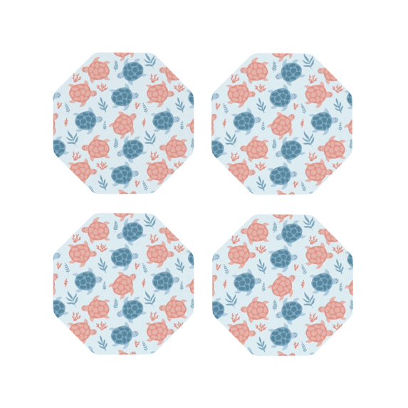 Lsque Sea Turtle Pattern 4" Drink Coasters Set of 4, PVC Leather Absorbent Coasters, Table Coaster Set Decorative Coffee Cup Coasters Housewarming Gift -Octagon