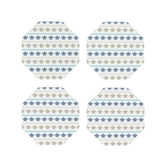 Lsque Sea Turtle Pattern 4" Drink Coasters Set of 4, PVC Leather Absorbent Coasters, Table Coaster Set Decorative Coffee Cup Coasters Housewarming Gift -Octagon