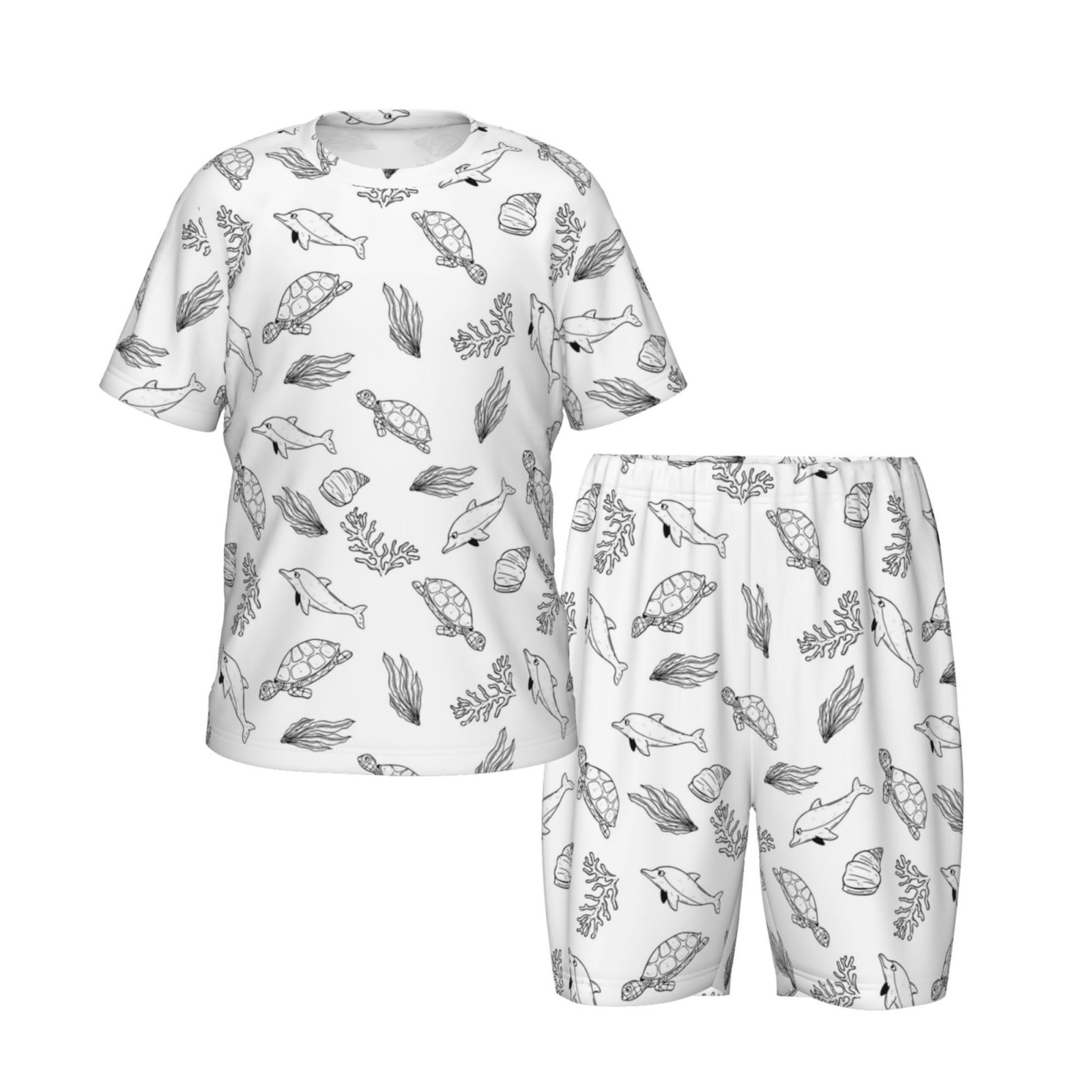 Lsque Sea Turtle Pattern Girls' Sleeve Top and Shorts Snug Fit Cotton 2