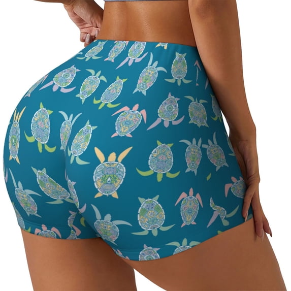 Lsque Sea Turtle Pattern High Waisted Biker Shorts for Women-Tummy Control Fitness Athletic Workout Running Yoga Gym Shorts,Moisture-Wicking-Medium
