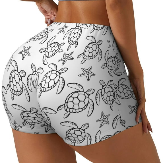 Lsque Sea Turtle Pattern High Waisted Biker Shorts for Women-Tummy Control Fitness Athletic Workout Running Yoga Gym Shorts,Moisture-Wicking-X-Large