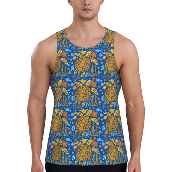 Lsque Sea Turtle Pattern Mens Tank Tops Muscle Athletic Quick Dry Sleeveless Workout Fitness T Shirts Beach Tank Top, Loose-fit Sleeveless Shirt for Men-Medium