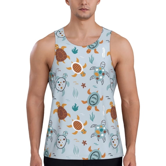 Lsque Sea Turtle Pattern Mens Tank Tops Muscle Athletic Quick Dry Sleeveless Workout Fitness T Shirts Beach Tank Top, Loose-fit Sleeveless Shirt for Men-XX-Large