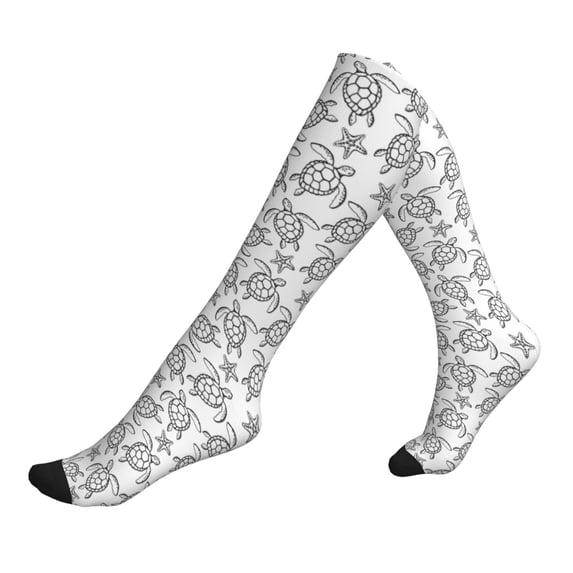 Lsque Sea Turtle Pattern Sport Compression Socks for Men & Women 15-20 mmHg Knee High Nurse Pregnant Running Medical and Travel Athletic