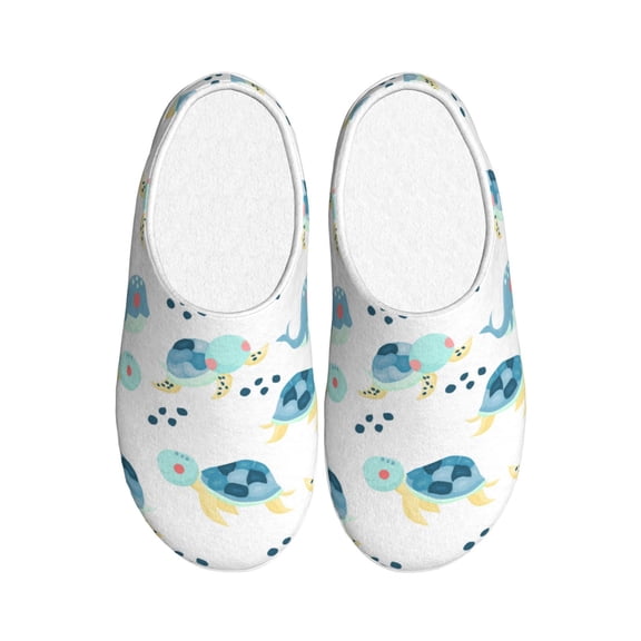 Lsque Sea Turtle Pattern Womens Comfort Cotton on Scuff With Memory Foam and Anti-skid Sole Slipper-44/45