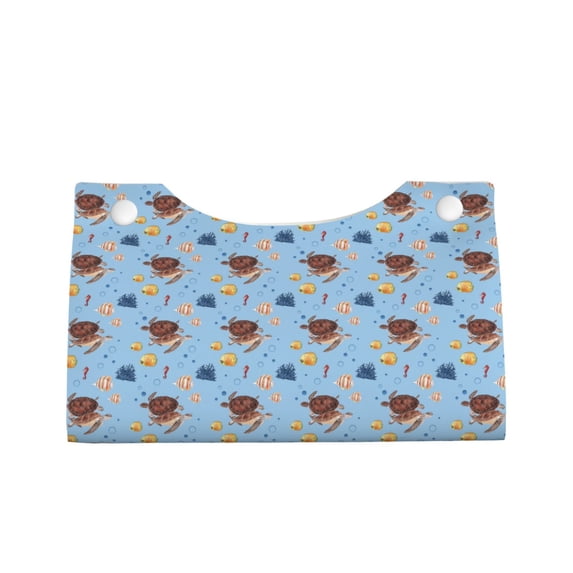 Lsque Sea Turtle Printed Long Tissue Box Cover Holder, Facial Paper Organizer Dispenser,Triangle with Bottom Belt, PVC Leather Decorative Organizer