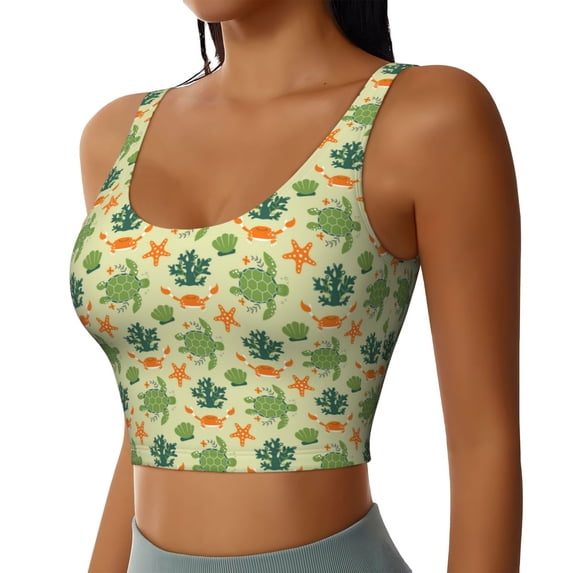 Lsque Sea Turtle Printed Women'S Sports Bra, Compression, Moisture Wicking, High-Impact Sports Bra For Women,Supportive sports bra-X-Large
