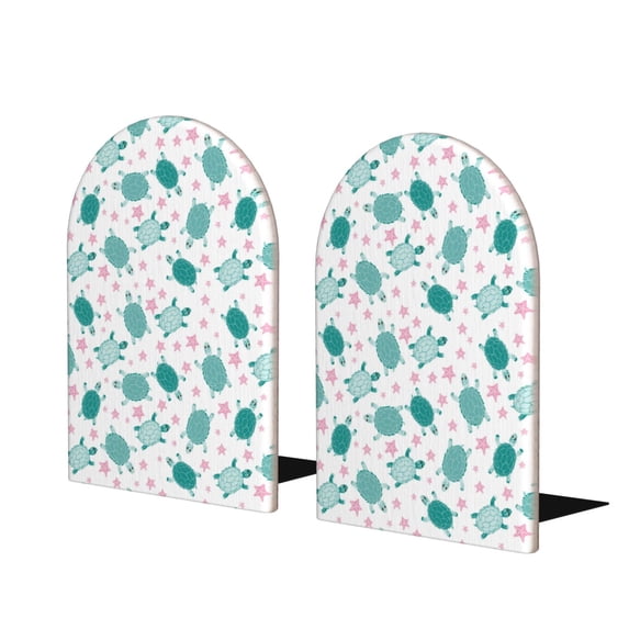 Lsque Sea Turtle Printed Wood Bookends,Non-Skid Bookend for Shelves,Heavy Duty Support Bookends,Non-Slip Foam Pads for Office, Home, and Library,1 Pair
