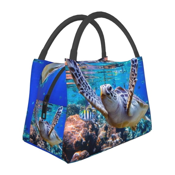 Lsque Sea Turtle Swims Pattern Portable Insulation Lunch Bag, Insulated Food Delivery Bag, Meal Grocery Tote Insulation Bag Large Capacity Reusable Warming Bag