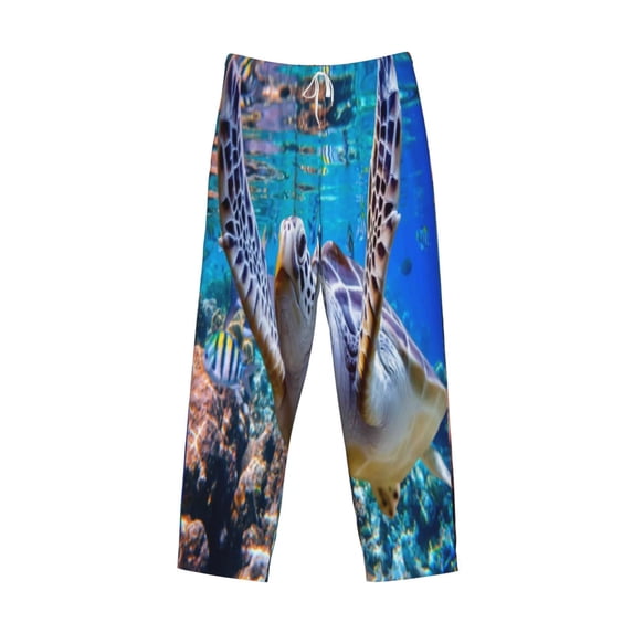 Lsque Sea Turtle Swims Print Men's Pajama Pants, Lounge Pant - Comfortable Home Wear,Elastic Waistband, Stylish Design-XX-Large