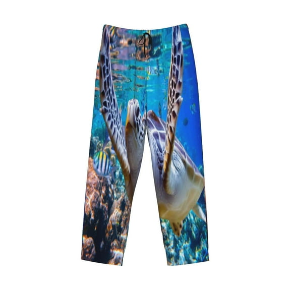Lsque Sea Turtle Swims Print Men's Pajama Pants, Lounge Pant - Comfortable Home Wear,Elastic Waistband, Stylish Design-XX-Large