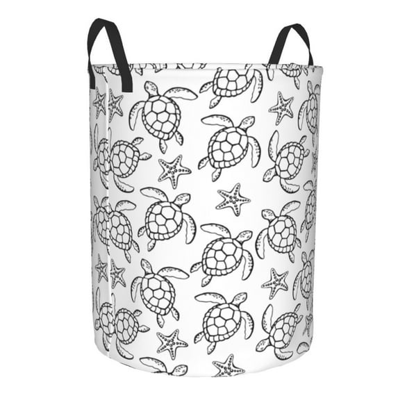 Lsque Sea Turtle pattern Laundry Hamper Basket, Tall Woven Rope Hamper Basket for Clothes, Lightweight Storage Basket, Collapsible Waterproof-Small