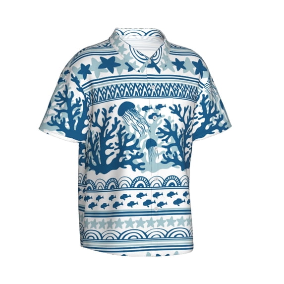 Lsque Sea Underwater Jellyfish pattern Hawaiian Shirt for Men, Unisex Summer Beach Casual Short Sleeve Button Down Shirts-3X-Large