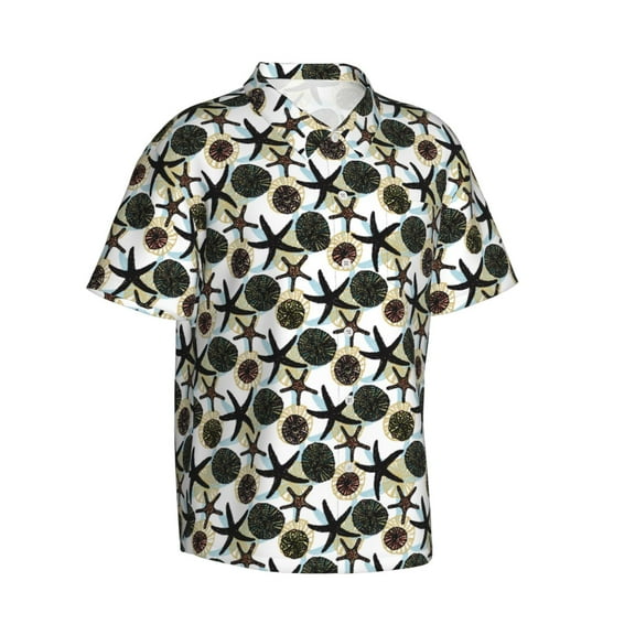 Lsque Sea ​​Urchin pattern Hawaiian Shirt for Men, Unisex Summer Beach Casual Short Sleeve Button Down Shirts-X-Large
