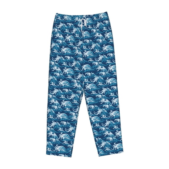 Lsque Sea Water Wave Print Women's Pajama Pants, Lounge Pant - Comfortable Home Wear,Elastic Waistband, Stylish Design-X-Large
