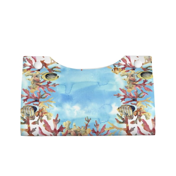 Lsque Sea and Fish Printed Long Tissue Box Cover Holder, Facial Paper Organizer Dispenser,Triangle with Bottom Belt, PVC Leather Decorative Organizer