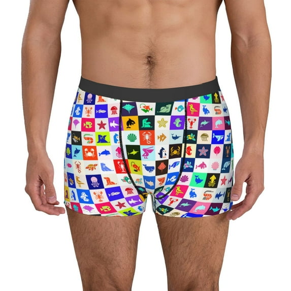 Lsque Sea animals Collage Pattern Men’s Total Support Pouch Boxer Briefs, X-Temp Cooling, Moisture-Wicking Underwear, Regular, Long-leg and Trunk-X-Large