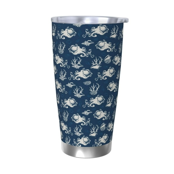 Lsque Sea octopus Pattern 20oz Car Cup with Lid and Straw, Insulated Coffee Cup with Straw Topper, Spill Proof Travel Coffee Mug, Stainless Steel Tumble-Without Straw