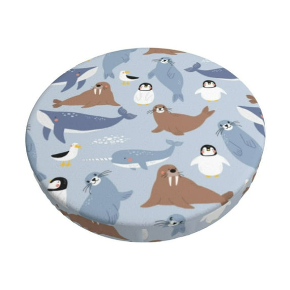 Lsque Seal Fox Seagull Whales Pattern Round Bar chair cushion covers Velvet Fabric Premium Comfort Protects from Scratches and Stains for 14-17 Inch Chair-12 inch
