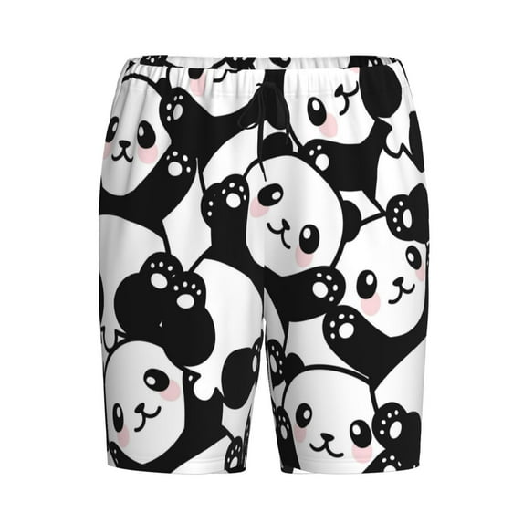 Lsque Seamless Pattern Cute Panda Mens Sleep Pajama Shorts,Short Pajama Pants, Cotton Ultra-Soft Knit-X-Large