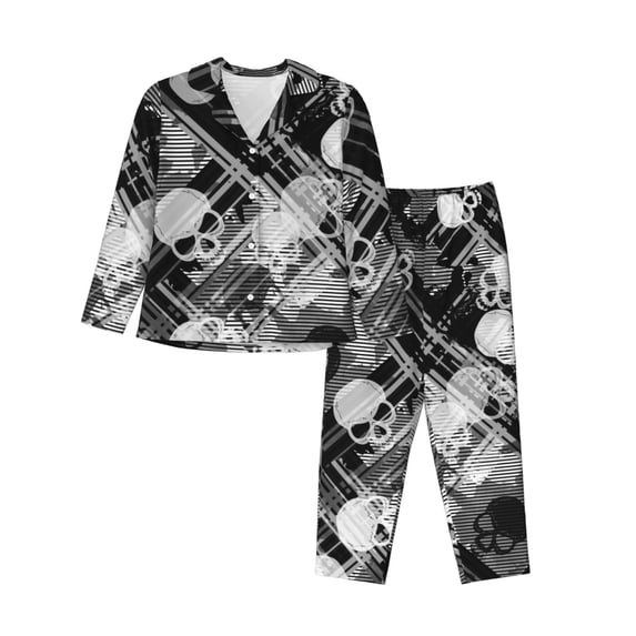 Lsque Seamless Pattern With Skulls Pattern Long Sleeve Pajama Set for Women - Soft 2-Piece Sleepwear and Loungewear Set with Pockets, Comfy Nightwear-Medium