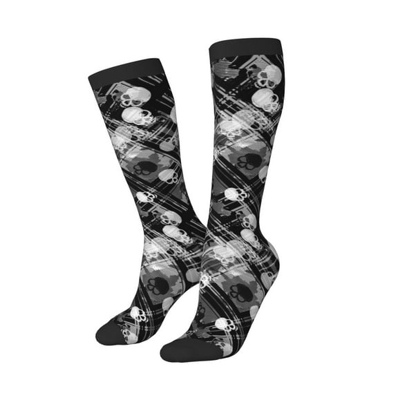 Lsque Seamless Pattern With Skulls Printed Crew Socks Men's Women's LightWeight Thin Casual Calf Socks ,Knee High Socks,Cotton Socks