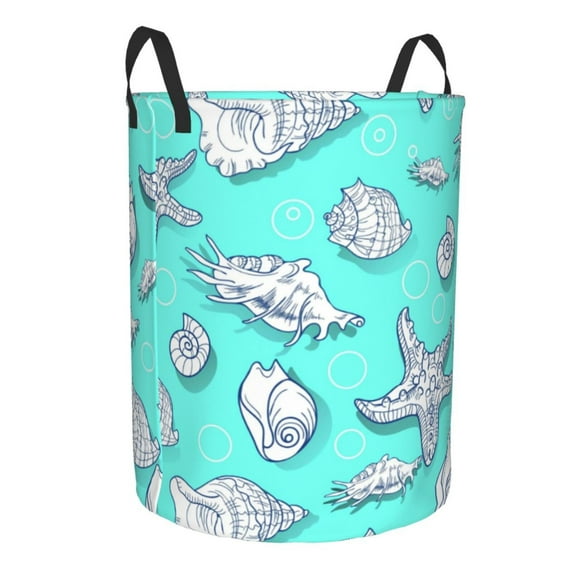 Lsque Seashell And Starfish pattern Laundry Hamper Basket, Tall Woven Rope Hamper Basket for Clothes, Lightweight Storage Basket, Collapsible Waterproof-Medium