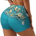 thumbnail image 1 of Lsque Seashells And Fishing Net On Blue Wooden Table Pattern High Waisted Biker Shorts for Women-Tummy Control Fitness Athletic Workout Running Yoga Gym Shorts,Moisture-Wicking-Medium, 1 of 9