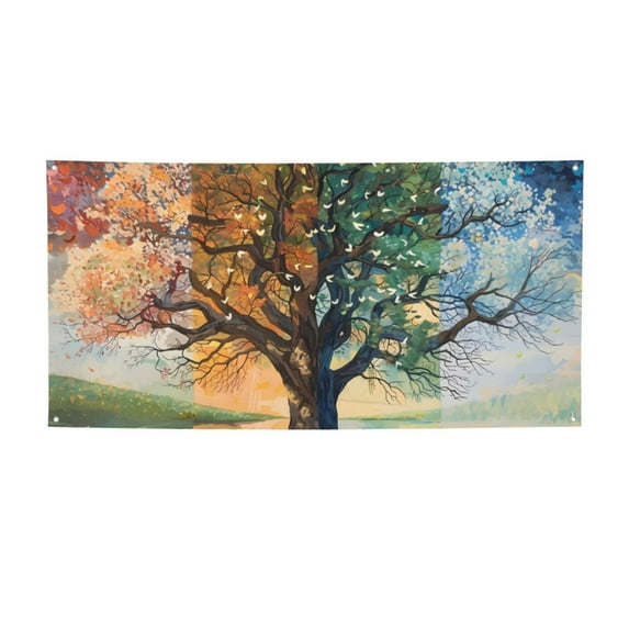 Lsque Seasonal Tree Reflection Pattern Party Banner, Festive Banner , Holiday Celebrations and Events for Carnival Birthday Party Festival Decorations-Small