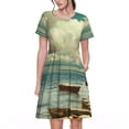 thumbnail image 1 of Lsque Serene Coastal Blue Sky Print Women's Casual Dress T-Shirt Summer Short Sleeve Scoop Neck Swing Dresses, 1 of 6